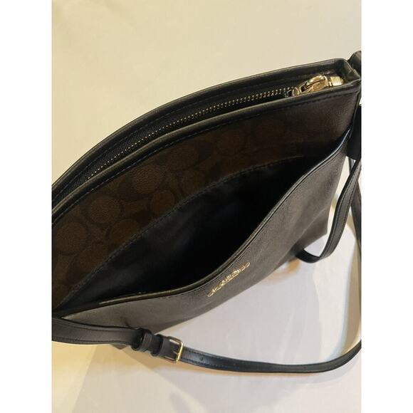 Coach Signature Crossbody Purse Zip File Brown Black Designer Bag Medium - Picture 7 of 10